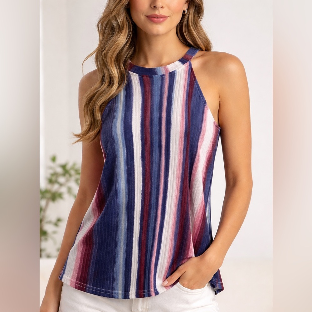 High Necked Striped Top
